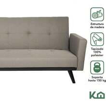 Kingshouse |   Sillón Sofá Cama Plegable - Sala Moderna Minimalista - Tapizado Poliéster - Estructura Madera - 3 Personas - Departamento o Casa - Color Gris - Beige - Ver 5