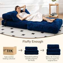 TFK - Sofá cama plegable con almohada, sofá cama convertible perezoso con espuma de apoyo de alta densidad, silla plegable para espacios pequeños, sala de estar, recámara, rosa - Azul marino - Ver 8