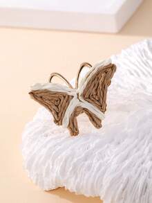 1pc Maillard Color-Block Raffia Butterfly Open Ring, 3D Woven Heart-Shaped Double-Band Ring, Bohemian Vacation Style For Girls, Suitable For Beach Holiday, Campus Daily, Spring/Summer Picnic, Best Friend Travel Photography, Gentle Date Outfit, Autumn Maillard Style, Music Festival Look, Birthday/Valentine's Day Niche Gift, Mori Style Photoshoot - Multicolor - View 6