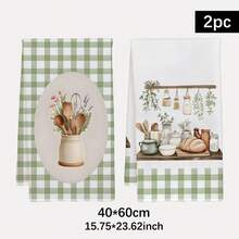 2 Stücke frische ländliche Küchen-Back-Illustrationsmuster Küchentücher, rechteckige Mikrofaser Küchentücher, Geschirrtücher, Scheuerschwämme, Handtücher, Koch-Back-Teetücher, Küchendekoration, Einweihungsgeschenke, Geburtstagsgeschenke, Badezimmer Reinigungstücher, dekorative Handtücher - Verschiedenfarbig - Übersicht 12
