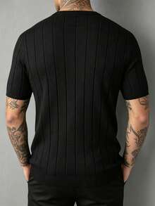 Men's Casual Minimalist Solid Color Short Sleeve Knit Top - Black - View 6