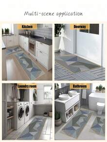 1pc, Gray, Geometric Patchwork Rubber Cushioned Kitchen Mat, Water-Absorbing And Easy To Clean, Suitable For Use In Kitchens, Bathrooms, And Other Areas. Ideal For Use Throughout The Year And For Various Holidays. - Multicolor - View 5