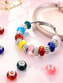 10/100/500 peças Contas Europeias de Aço Multicoloridas de 14 mm, Contas de Furo Grande para Pendentes e Pulseiras em Lote para Fabrico de Joias, Contas Espaçadoras Decorativas de Vidro Murano para Artesanato e Estacas de Jardim (Cores Mistas) - Multicolorido - Ver 9