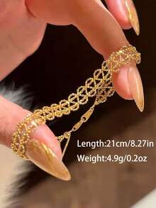 1 Stainless Steel Lace-Style Floral Bracelet – Fashionable, Elegant, Delicate, Adjustable, Unique Design, High-End - Gold - View 5