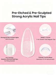 240 Peças Pontas de Unhas Acrílicas em Formato de Amêndoa Curta, Extensões de Unhas Pré-Formadas Semifoscas de Cobertura Total, Unhas Postiças de Gel Quadradas Transparentes para Extensão de Unhas, Manicure DIY em Casa - Multicolorido - Visão 2