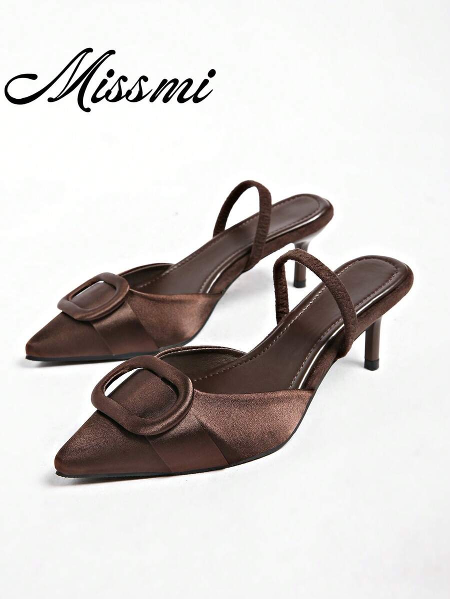 Women's Velvet-Effect Applique Pointed Toe High Heel Shoes - Brown - View 1