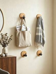 No-Drill Easy Round Bamboo Base Hook Strong Adhesive Wall Mount, Sturdy Storage Hook For Hat Bag Coat Accessory Organization, Practical Adhesive Hanger For Bedroom Kitchen Home Decor Wall - Multicolor - View 3