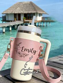 Customizable Personalized Name Text Cup Sleeve, Compatible With Adjustable Strap Cup Bag, Thick Fabric Heat Insulation And Shockproof, Extended Adjustable Shoulder Strap For Free Length Adjustment, Handheld And Crossbody Carrying Options, Wear-Resistant And Waterproof Fabric Easy To Clean, Open Design Fits Cup Body And Prevents Slipping, Simple And Versatile With Multiple Color Options, Suitable For Vacation And Outdoor Hiking Enthusiasts - Multicolor - View 4