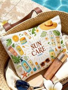 New Sun Protection Theme Large Capacity Lightweight Zippered Makeup Bag, Beach Bag, Fresh Hand-Drawn Sun And Sunscreen Design, Summer Sun Care Storage Gift, Zippered Travel Organizer Bag, Lightweight Fade-Resistant Makeup Toiletry Bag Suitable For Women And Men, Easy-To-Clean Design, Suitable For Mothers, Teachers, Friends, Nurses Makeup Bag, School Vacation Holiday Back-To-School Supplies Toiletry Bag, Essential Travel Makeup Bag - Multicolor - View 8