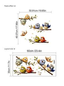 1pc Cartoon Cute Birds On Flower Branches Wall Decal Sticker, Removable Room Decor For Bedroom, Living Room, Kids Room - 1PC - View 6