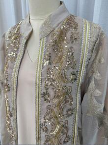 Solessence 2 Pieces Women's Sequin Beads Embroidery Muslim Abaya Set, Loose Fit Islamic Clothing Dubai Style Abaya Kaftan For Eid Elegant Fall - Apricot - View 8
