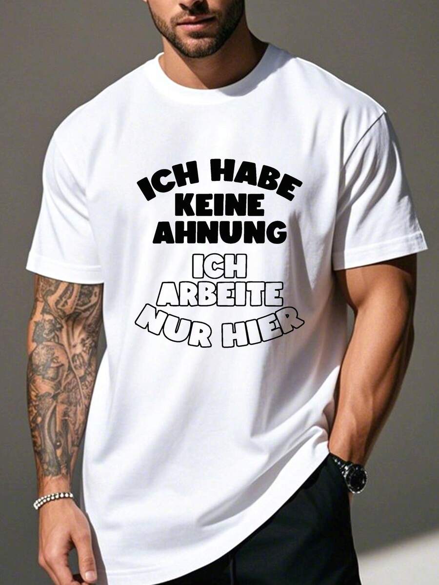 Men's Plus Size T-Shirt With Funny German Humor And Wrinkled Effect, PLUS SIZE - White - View 1