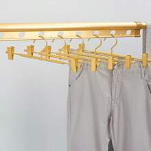 1/3pcs Premium Matte Gold Aluminum Pants Hanger, 12.25 Inch (Approx. 31.0cm) Ultra-Smooth Durable Metal Skorts Rack, Lightweight Sturdy Metal Frame, Suitable For Pants, With 2 Adjustable Non-Slip Clips And Rotating Hook - Multicolor - View 8
