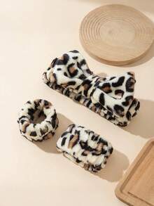 1/3pcs Leopard Print Large Bow Headband Set, Includes Splash-Proof Face Washing Headband, Soft And Washable, Suitable For Face Washing, Yoga And Sports - Multicolor - View 12