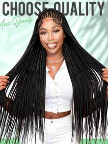 A ANYTIME Hand Tied Full Swiss Lace Braided Wig 34 Inch Long Black Box Braids Synthetic Braids Wigs Realistic Hairline For Women, Halloween - Multicolor - View 1