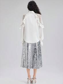Rich Radi Q's Women's Silver Sequin A-Line Midi Dress, Suitable For Party And Casual Occasions, Made Of Non-Stretch Fabric - Silver - View 6