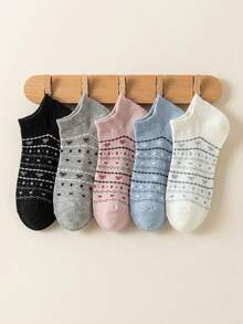 5 Pairs Popular Floral Vintage Bow Short Socks - Multicolor - View 1