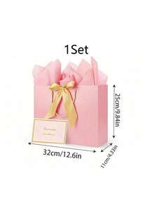 4pcs Gift Bag Set, Includes 1 Gift Bag, 1 Tissue Paper And 1 Card With Ribbon, Shopping Bag, Packaging Bag With Handle, Decorative Bow Handbag, Suitable For Girls Wedding Party Christmas Thanksgiving New Year Wedding Birthday High-End Paper Handbag, Valentine's Day Bridesmaid Girlfriend Party Gift, Valentine's Day And Other Occasions - Multicolor - View 16