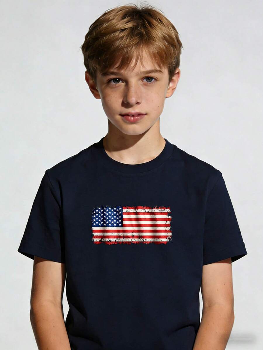 Vintage American Flag Pattern With Distressed Effect, Illustration Of The Patriotic American Flag, Flag Material With Distressed Effect, High Sublimation Design - 灰色 - 查看 1