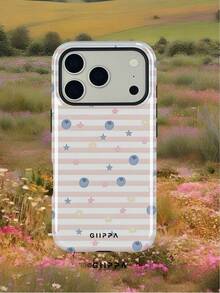 GIIPPA 1件淺粉色橫條紋背景搭配藍莓與小星星圖案設計手機殼，適用於Phone 17 Pro Max，兼容Phone 16 Pro Max、15 Pro Max、14 Pro Max，韓系高端時尚趣味手機殼，兼容11/12/13/14/15/16 Pro Max Plus，優雅設計男女皆宜，送給女友的聖誕節、情人節、復活節、婚禮季與生日完美禮物！ - 粉色 - 查看 6