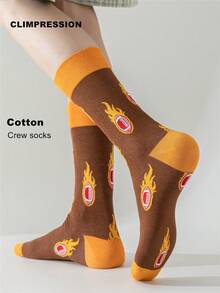 CLIMPRESSION Cotton Unisex Creative Mid-Calf Socks, Brown & Yellow Pattern, Fun Casual & Dress Socks - Orange - View 2