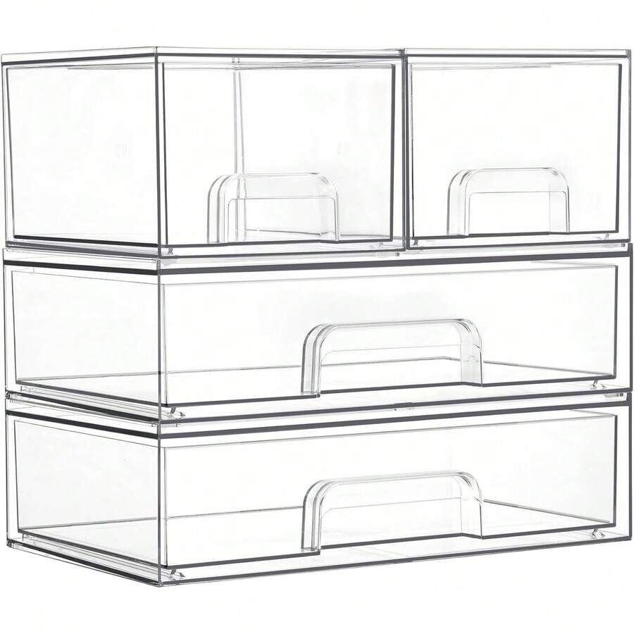 Vtopmart Stackable Storage Drawers, Acrylic Organizer With 24 Non-Slip Mats, Bathroom Organizer For Changing Table, Bathroom (5 Pack: Wide + Tall + Small) - 2S + 2 寬 - 查看 1