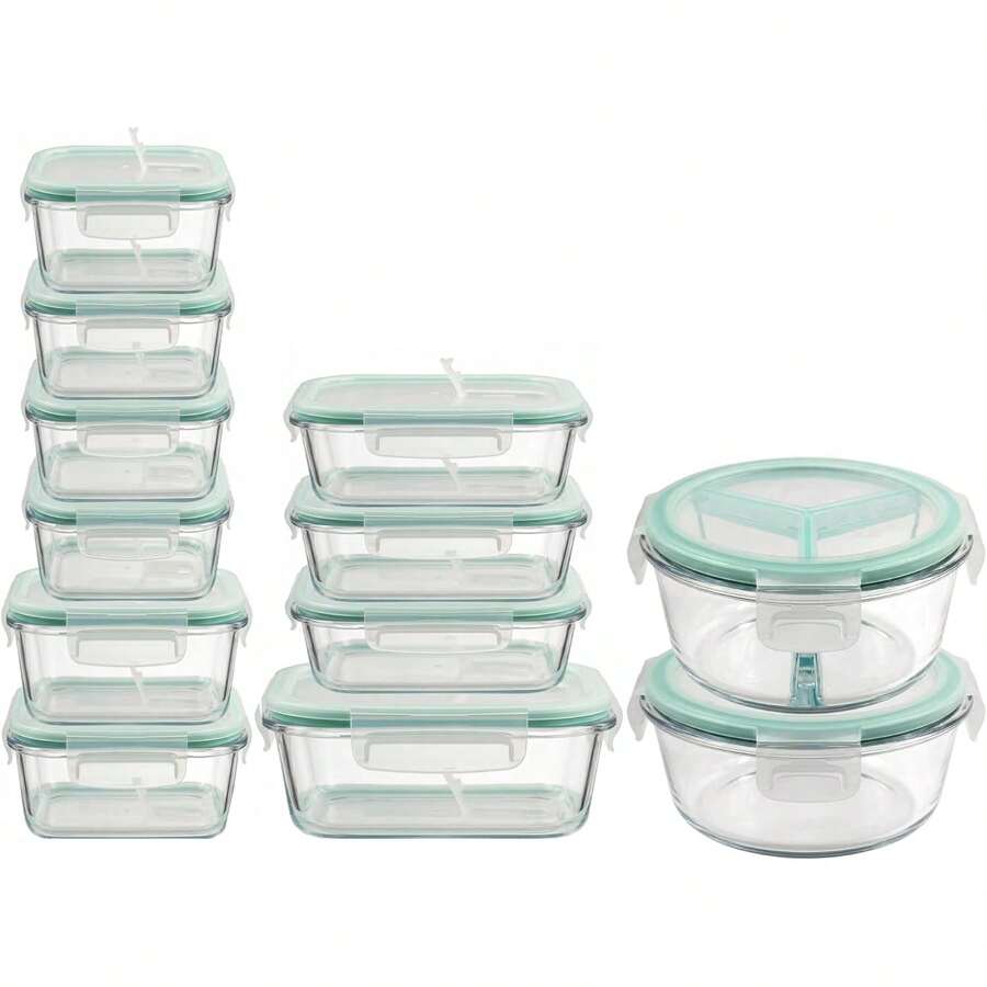 Home Creations - Set Of 12 Airtight Meal Prep Containers For Families - Lids With Valves - Heat-Resistant For Organization And Storage - Ideal For Complete Meals - 12 - 查看 1