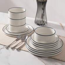 Richmount Dinner Set For 4/6, 12/18 Pieces Modern Porcelain Plates And Bowls Set, Dinnerware Sets Chip Resistant, Microwave & Dishwasher, Ceramic Dish Set Service For 4/6 - White and Blue - View 7