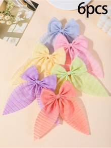 6pcs Girls Candy Color Fabric Swallowtail Bow Hair Clips Side Fringe Clips Simple Bangs Clips Non-Damaging Hair Clips Sweet Versatile Alligator Hair Clips Back Of Head Hair Clips For Daily Use - Multicolor - View 7