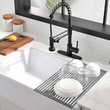 Purifier Kitchen Faucet Drinking Water Faucet With Roll Up Dish Drying Rack, Pull Down Water Filter Kitchen Sink Faucets Matte BlackSink Accessories Kitchen Sink Parts Sink Organizer - Black + Brass + Ceramic1 - View 2