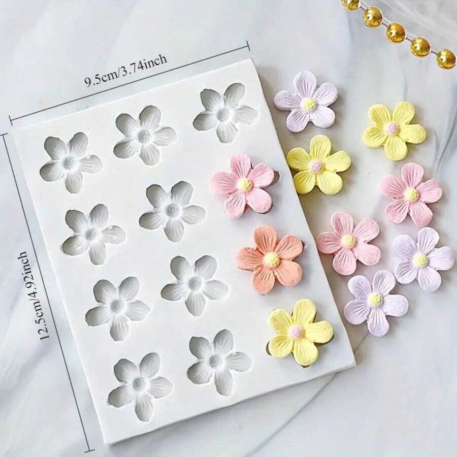 1pc Colorful Floral Silicone Mold, Chrysanthemum Shaped Silicone Mold, Suitable For Clay, Resin, Candle, Plaster, Birthday Decoration, Handmade Art DIY Tool - Gray 12-cavity Small Flower Mold - View 1