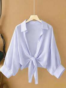 New Women's Casual Solid Color Chiffon Blouse With Short Batwing Sleeves - 淡紫色 - 查看 1