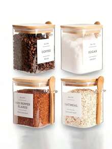 Glass Jar Set, Glass Jar, Bamboo Lid, Bamboo Spoon, High Borosilicate Glass Jar, Large Capacity Airtight Storage Jar With Natural Bamboo Spoon | Suitable For Tea, Salt, Sugar, Coffee Storage, Moisture-Proof And Mold-Proof - Multicolor - View 1