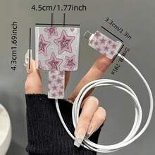 1 Set Transparent Square Case Flower/Cherry/Strawberry/Butterfly Design Data Cable Protector Compatible With IPhone/Apple 18-20W Charger Protective Cover Prevent Breakage - Multicolor - View 6