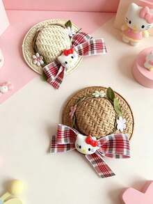 2PCS Mini Floral Wreath Straw Hat Sanrio Hair Clips, Suitable For Vacation Outfit, Clothing Matching, Doll Decoration, Figurine Matching Decoration Hair Accessories - Multicolor - View 2