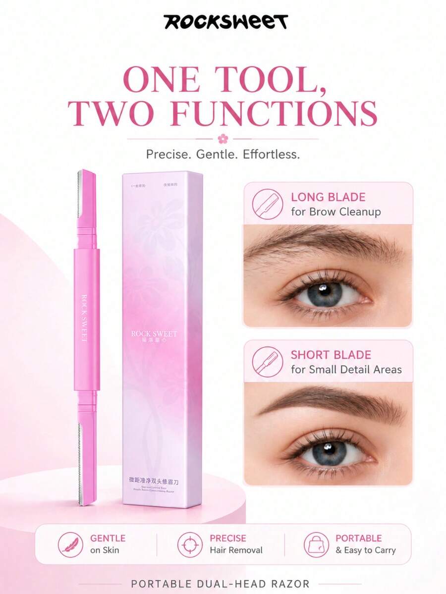 ROCK SWEET Heart-Shaped Eyebrow Grooming Set, Dual-Ended Eyebrow Trimming Scissors & Comb, Eyebrow Shaping Without Scratching, Beginner Tool - Pink - View 1