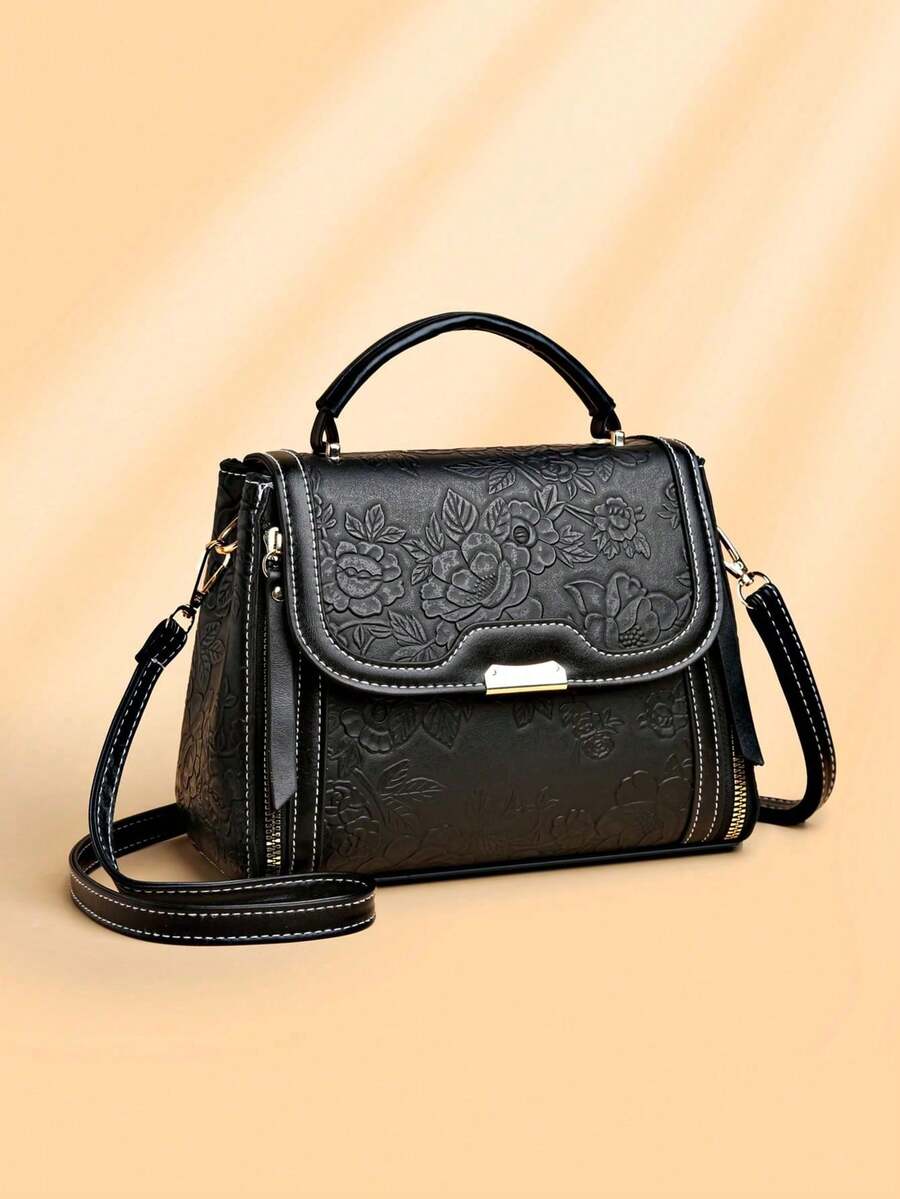 Bolso de mano de gran capacidad y diseño elegante para mujeres de mediana edad - Negro - Ver 1