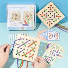 1 Set Wooden Hole Lacing Board With Question Cards, Parent-Child Interactive Colorful Line Matching Toy For Toddler Concentration Training - Multicolor - View 8