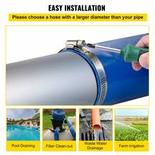 VEVOR Manguera de Descarga de 76 mm x 32 m Manguera Plana de Tela de PVC Manguera de Drenaje Resistente con Abrazaderas Resistente a la Intemperie para Piscina y Transferencia de Agua, Azul - 3"x100" - Ver 6