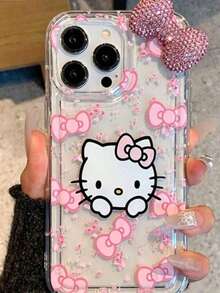 SANRIO 1pc Transparent Air Cushion European Style Pink 3D Bow KT Apple Phone Case Suitable For 11-17pm - Pink - View 1