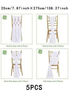 10pcs Elegant White Chiffon Chair Back Sash Set, Corridor Wedding Chair Back Decor, Church Chiffon Banquet Ceremony Reception Chair Set, Photography Props, Birthday Party Home Decor - White - View 2