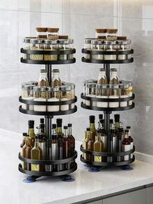 1 buah Rak Bumbu Logam Berputar, Pengatur Bumbu Multifungsi untuk Meja Dapur, Rak Penyimpanan Botol Bumbu Berlapis-lapis dengan Sekat, Alas Kokoh Anti Karat dari Baja Karbon Tebal, Kapasitas Penyimpanan Besar untuk Botol Minyak, Garam, Saus, Cuka, Bumbu, Stoples Tertutup, Pengatur Penyimpanan Meja Dapur Sederhana dan Serbaguna, Cocok untuk Apartemen Kecil dan Rumah Sewa, Rotasi 360 Derajat untuk Akses Mudah, Desain Berlapis, Daya Tampung Beban Kuat, Mudah Dibersihkan, Tahan Karat, Pengatur Penyimpanan Rapi untuk Meja Dapur - Hitam - View 3
