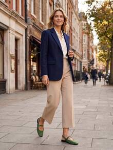 XBYASDF Scarpe basse da donna con punta quadrata, mocassini  verde senza tallone con cinturino singolo e fibbia, eleganti e comode - Verde militare - Visualizzare 2