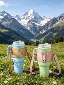 Customizable Personalized Name Text Cup Sleeve, Compatible With Adjustable Strap Cup Bag, Thick Fabric Heat Insulation And Shockproof, Extended Adjustable Shoulder Strap For Free Length Adjustment, Handheld And Crossbody Carrying Options, Wear-Resistant And Waterproof Fabric Easy To Clean, Open Design Fits Cup Body And Prevents Slipping, Simple And Versatile With Multiple Color Options, Suitable For Vacation And Outdoor Hiking Enthusiasts - Multicolor - View 2