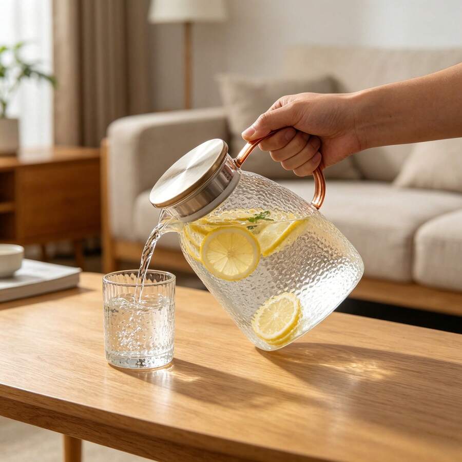 冰箱側門水壺 耐熱玻璃冷水壺 1800ML大容量冷飲水壺 - 無色 - 查看 1