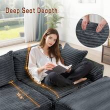 Korser - Camillas seccionales de 108 pulgadas para sala de estar, sofá seccional modular con sillón en forma de L, sofá de nube, cómodo sofá esponjoso de pana con asiento profundo y bolsillos - Gris Carbón - Ver 6