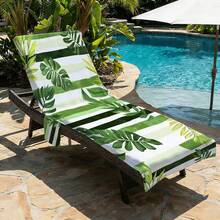 1pc Tropical Leaf Pattern Microfiber Beach Chair Cover With Pocket, Lightweight And Breathable, Ideal For Travel And Beach Vacation, Poolside Essential | Summer Style Cover | Portable Beach Cover, Beach Towel - Multicolor - View 7