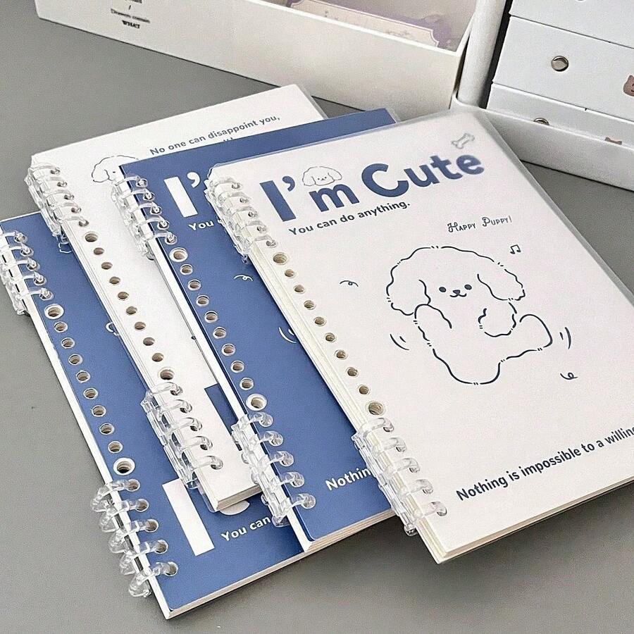 1PC Happy Puppy Loose Leaf Notebook - Random Style - Detachable Diary Notebook INS Style High Aesthetic Notebook - Minimalist High School Student Notepad School Supplies