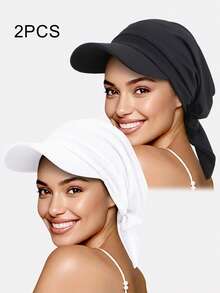 2 piezas Sombrero con pañuelo de ala ancha con lazo para mujer, primavera/verano, sombrero de protección solar para exteriores con cinta, adecuado para uso diario - Multicolor - Ver 15