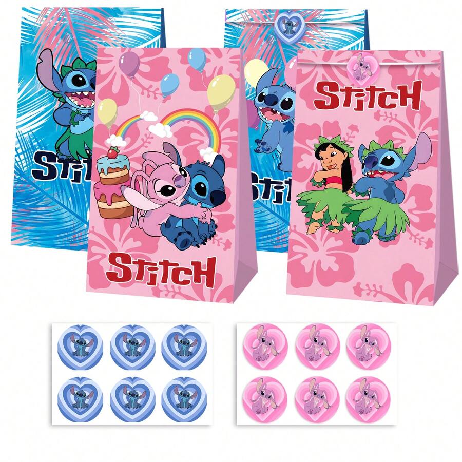 Disney 24-Piece Stitch Gift Bag Set, Cartoon-Themed Party Supplies Set, Gift Wrapping Accessories, Party Gift Bags, Suitable For Birthday Gifts. - Multicolor - View 1